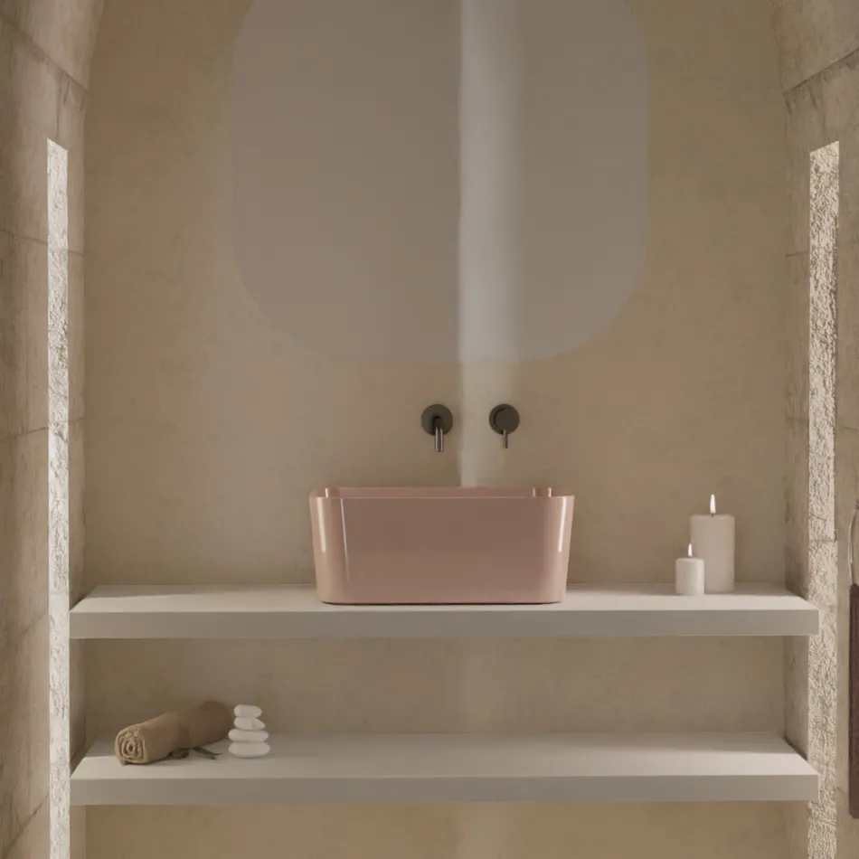 Lavabo de Cerámica Disponible en Diferentes Colores Made in Italy - Basket Viadurini