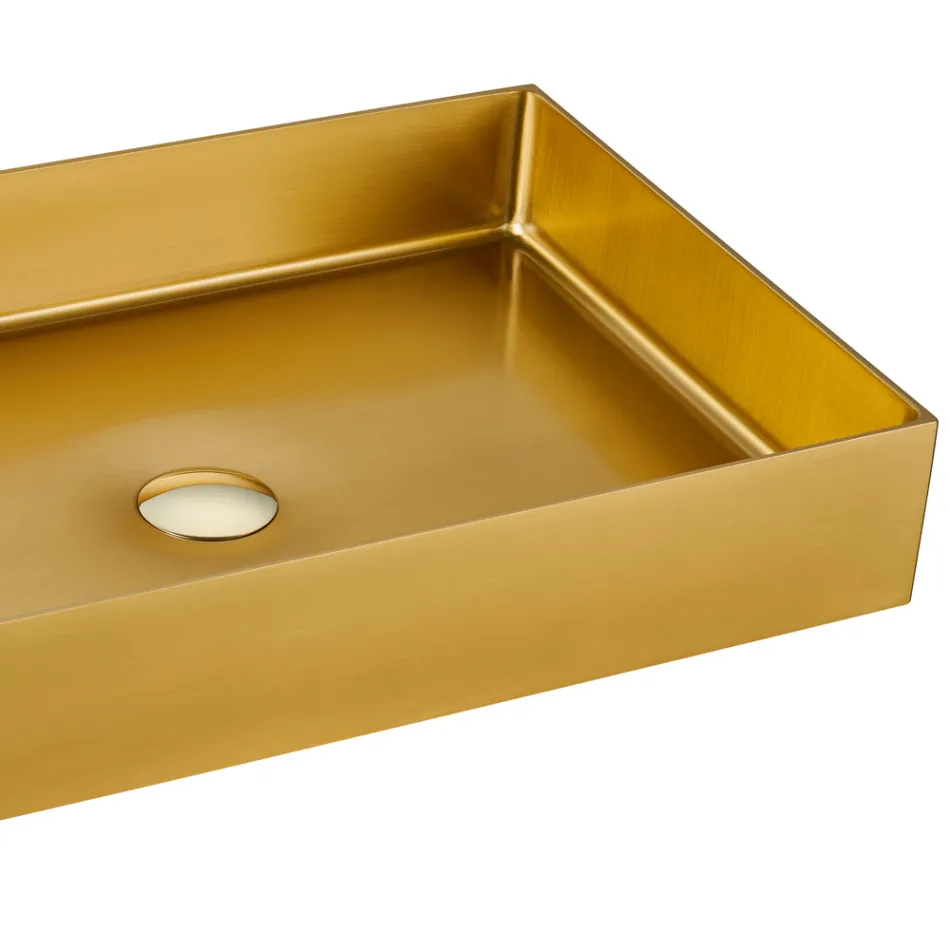 Lavabo sobre encimera rectangular en acero inoxidable en diferentes acabados - Camellia Viadurini