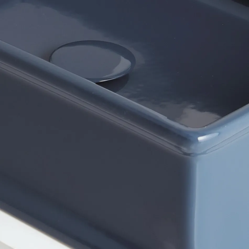 Lavabo sobre encimera rectangular de cerámica pulida Made in Italy - Debora Viadurini