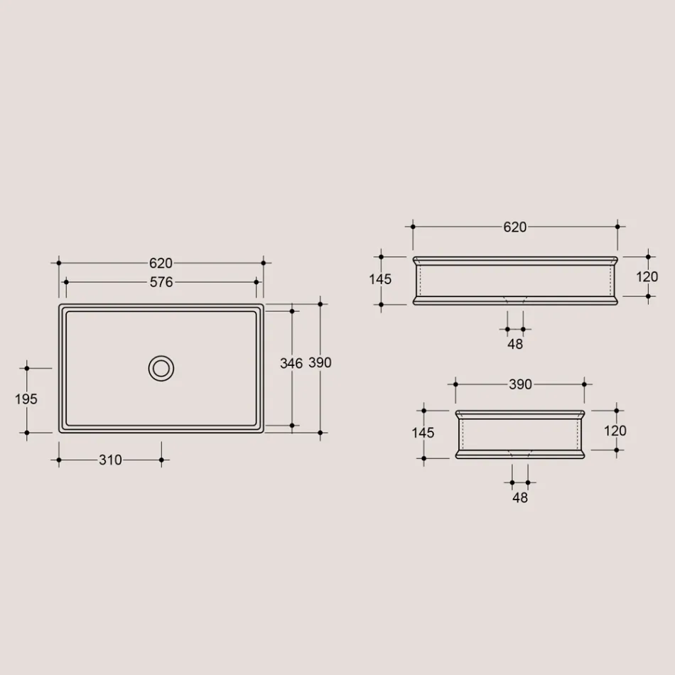 Lavabo sobre encimera rectangular de cerámica pulida Made in Italy - Debora Viadurini