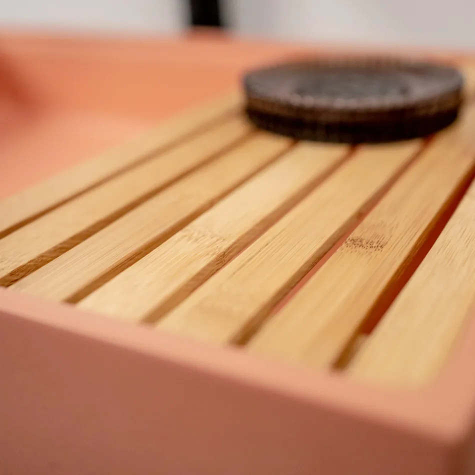 Lavabo sobre encimera rectangular de terrazo naranja Mali - Azalea Viadurini