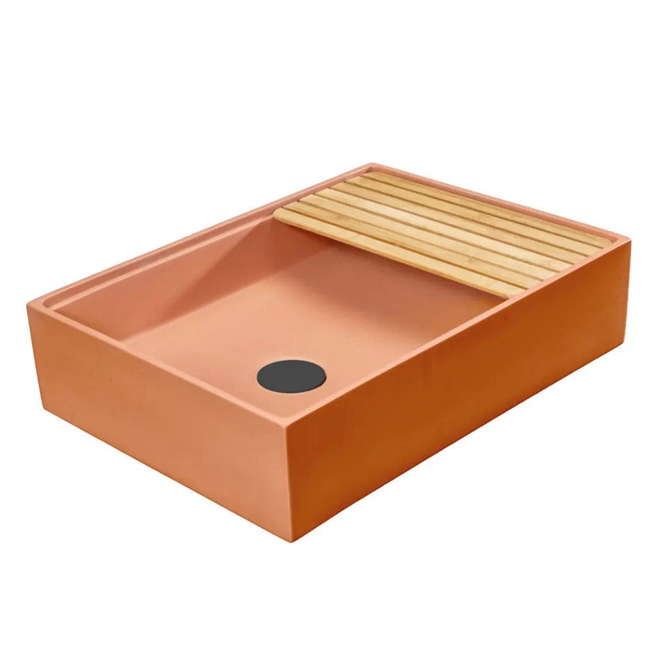 Lavabo sobre encimera rectangular de terrazo naranja Mali - Azalea Viadurini
