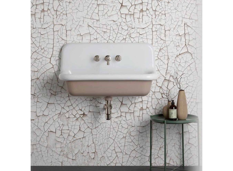 Lavabo rectangular de cerámica de pared de estilo moderno Henry Viadurini