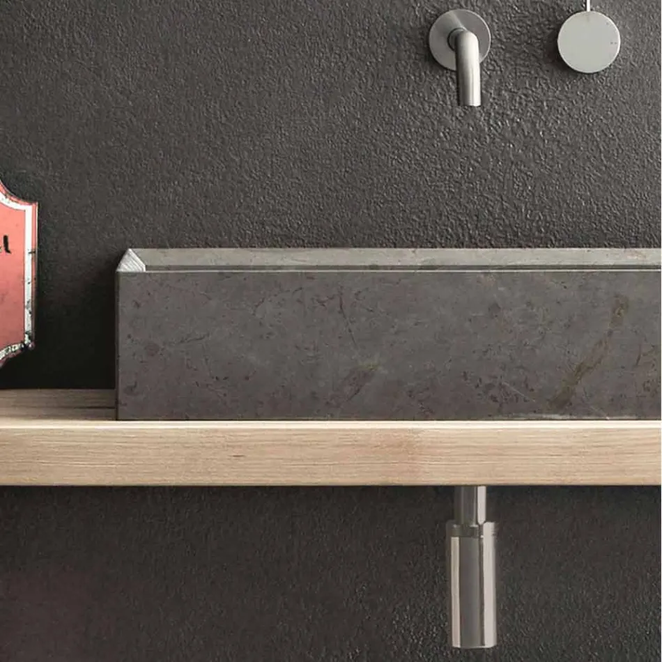 Lavabo sobre encimera rectangular y moderno en piedra de diseño - Farartlav3 Viadurini
