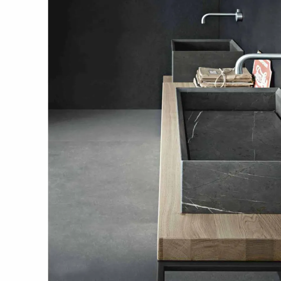 Lavabo sobre encimera rectangular y moderno en piedra de diseño - Farartlav3 Viadurini
