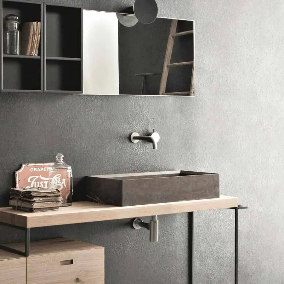 Lavabo sobre encimera rectangular y moderno en piedra de diseño - Farartlav3 Viadurini