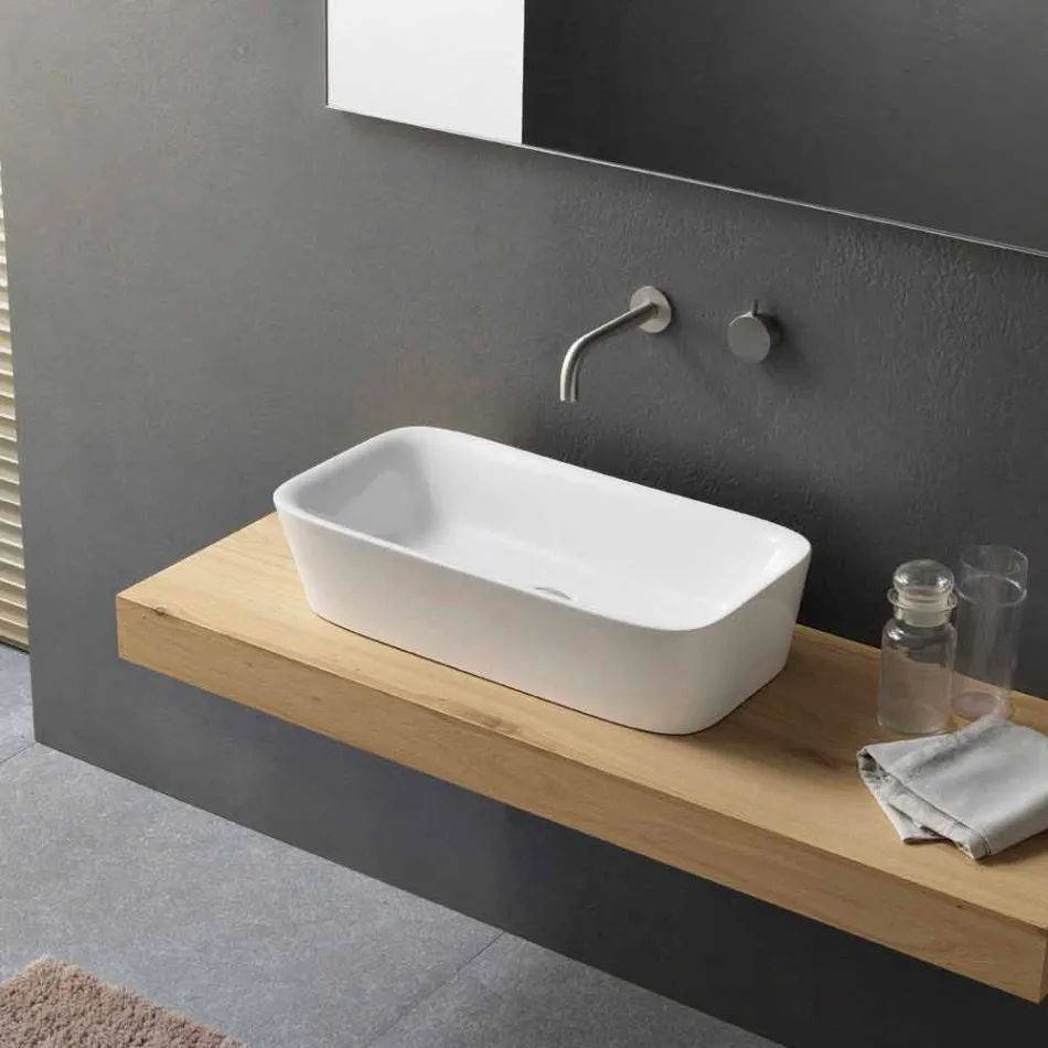 Lavabo sobre encimera rectangular moderno en diseño de cerámica - Lipperialav1 Viadurini