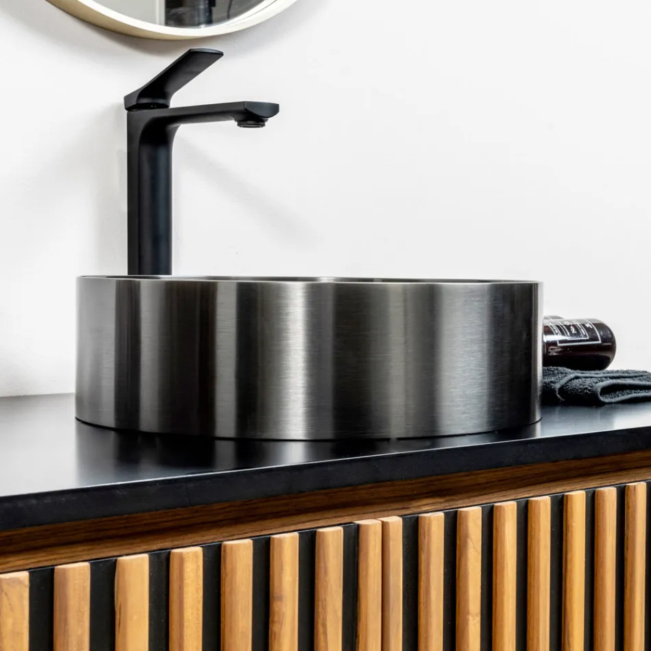 Lavabo sobre encimera redondo en acero inoxidable en diferentes acabados - Fiordaliso Viadurini