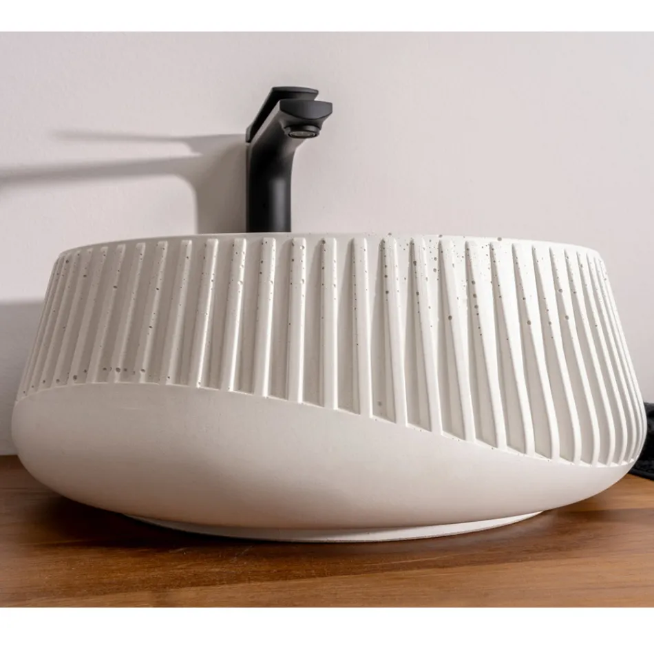 Lavabo sobre encimera redondo de cemento y resina - Ibisco Viadurini