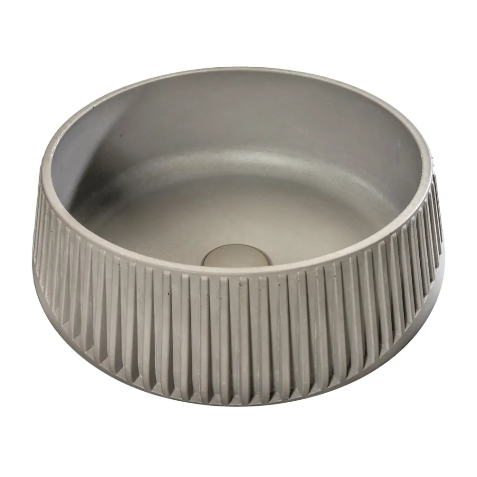 Lavabo sobre encimera redondo de cemento y resina - Ibisco Viadurini