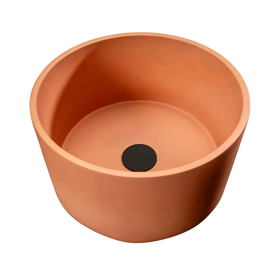 Lavabo sobre encimera redondo de terrazo naranja Mali - Azalea Viadurini