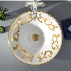 Lavabo semiencastrado con adornos Azul Cobalto y Oro o Oro Made in Italy - Capatosta Viadurini