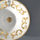 Lavabo semiencastrado con adornos Azul Cobalto y Oro o Oro Made in Italy - Capatosta Viadurini