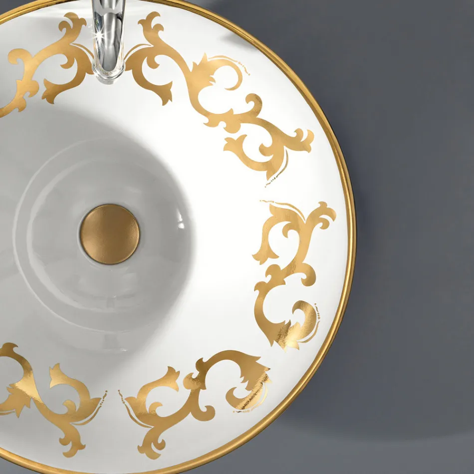 Lavabo semiencastrado con adornos Azul Cobalto y Oro o Oro Made in Italy - Capatosta Viadurini