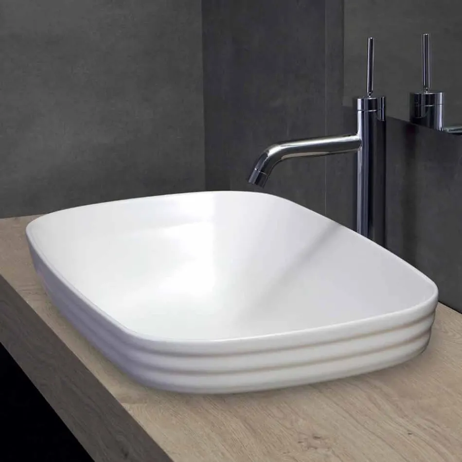 Lavabo semiempotrado de cerámica coloreada o blanca de Trabia Design Viadurini
