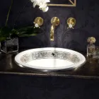 Lavabo semiencastrado en Fire Clay con banda en diferentes acabados - Botticino Viadurini