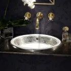 Lavabo semiencastrado en Fire Clay con banda en diferentes acabados - Botticino Viadurini