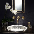 Lavabo semiencastrado en Fire Clay con banda en diferentes acabados - Botticino Viadurini