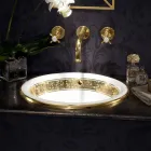 Lavabo semiencastrado en Fire Clay con banda en diferentes acabados - Botticino Viadurini