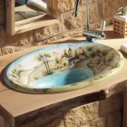 Lavabo semiencastrado en Fire Clay con Paisaje de Deruta Made in Italy - Principe Viadurini