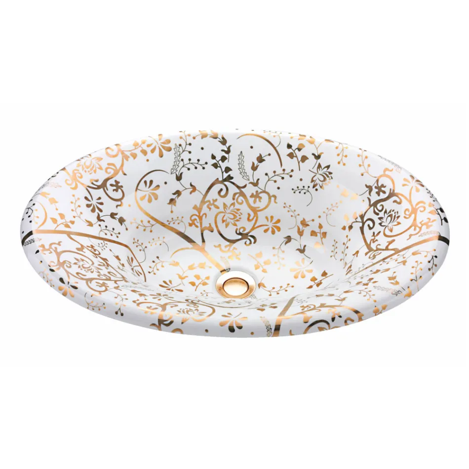 Lavabo semiencastrado en Fire Clay con Espiral Dorada Made in Italy - Principe Viadurini