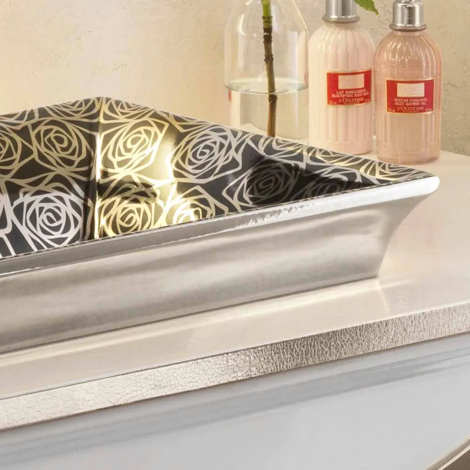 Fregadero semi-empotrado en arcilla de fuego moderno decorado a mano en Italia, Guido Viadurini