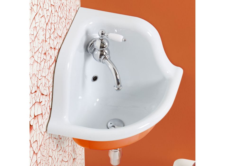 Lavabo suspendido angular de cerámica blanca y coloreada 42 cm - Angelino Viadurini