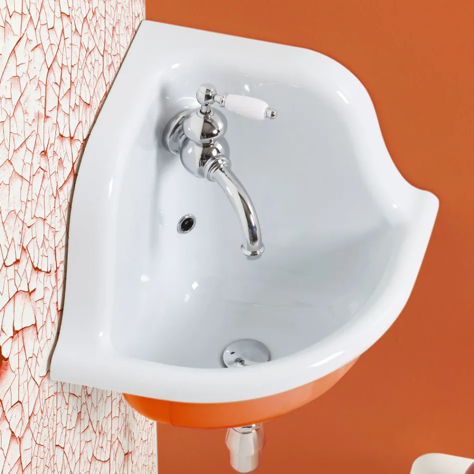 Lavabo suspendido angular de cerámica blanca y coloreada 42 cm - Angelino Viadurini