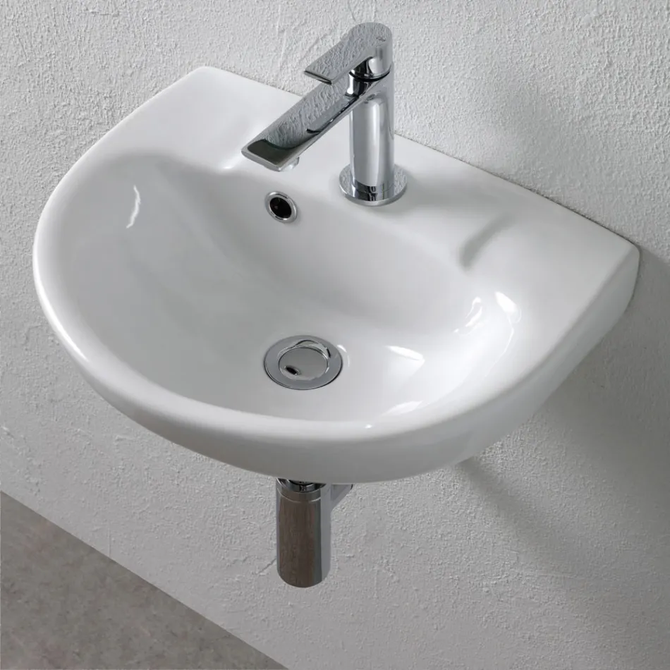 Lavabo de cerámica blanca suspendido con un elegante diseño moderno - Sílice Viadurini