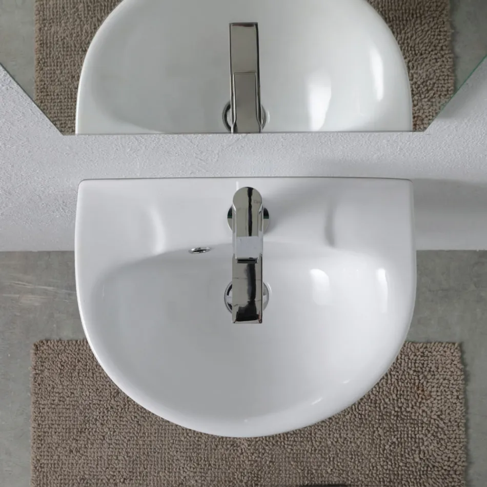 Lavabo de cerámica blanca suspendido con un elegante diseño moderno - Sílice Viadurini
