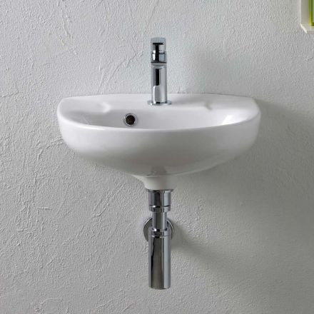 Lavabo de cerámica blanca suspendido con un elegante diseño moderno - Sílice Viadurini
