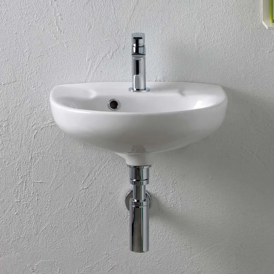 Lavabo de cerámica blanca suspendido con un elegante diseño moderno - Sílice Viadurini