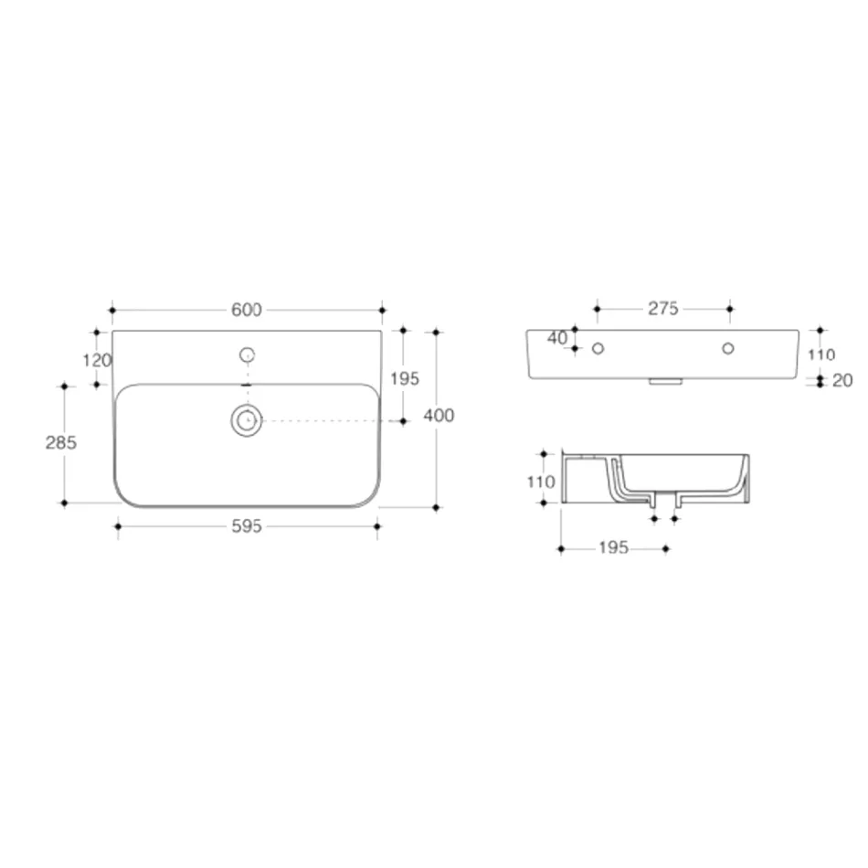 Lavabo suspendido de cerámica con toallero opcional Made in Italy - Graffa Viadurini