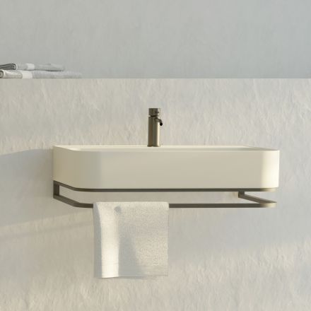 Lavabo suspendido de cerámica con toallero opcional Made in Italy - Graffa Viadurini