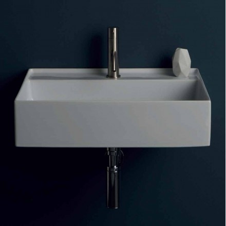 Lavabo suspendido de cerámica de diseño moderno Sun 60x45 cm, hecho en Italia Viadurini
