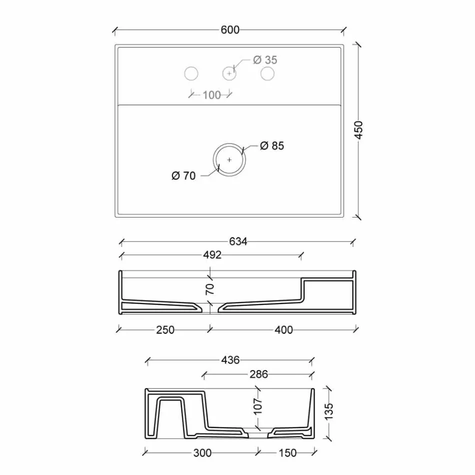Lavabo suspendido de cerámica de diseño moderno Sun 60x45 cm, hecho en Italia Viadurini