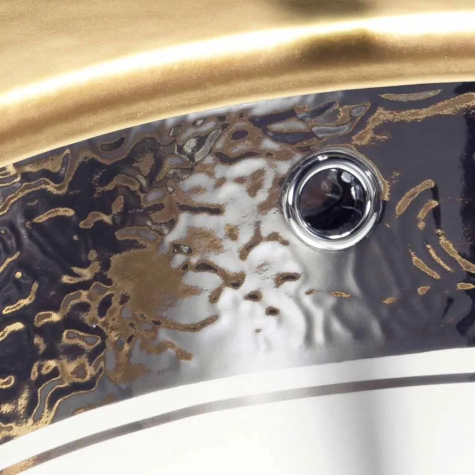 Lavabo bajo encimera barroco en arcilla fuego y platino hecho en Italia, Egeo Viadurini