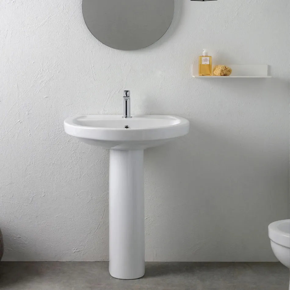 Lavabo de pedestal de cerámica blanca con un elegante diseño moderno - Sílice Viadurini