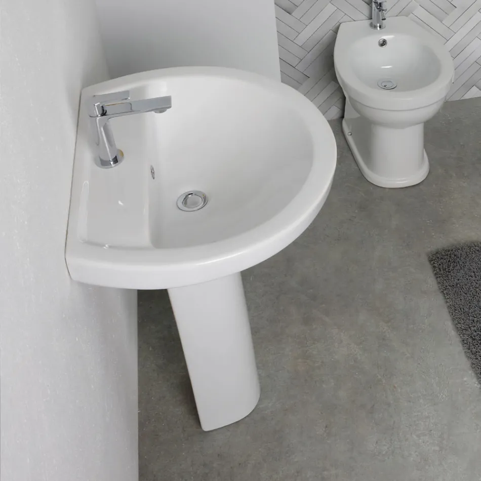 Lavabo de pedestal de cerámica blanca con un elegante diseño moderno - Sílice Viadurini