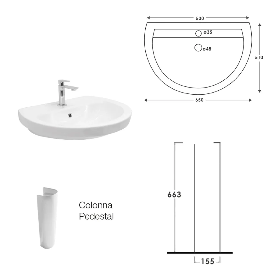 Lavabo de pedestal de cerámica blanca con un elegante diseño moderno - Sílice Viadurini
