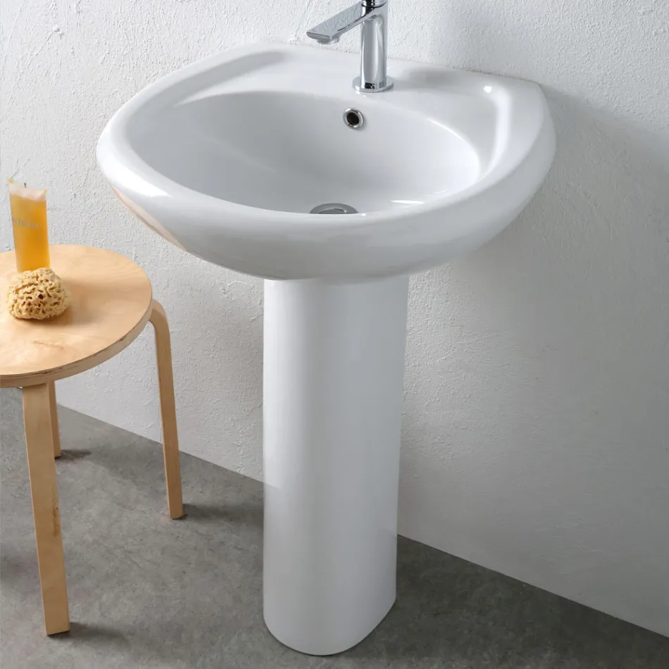 Lavabo de pedestal de cerámica blanca con un elegante diseño moderno - Sílice Viadurini