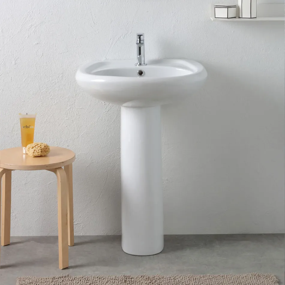 Lavabo de pedestal de cerámica blanca con un elegante diseño moderno - Sílice Viadurini