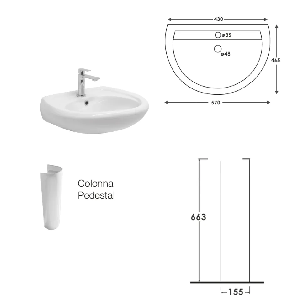 Lavabo de pedestal de cerámica blanca con un elegante diseño moderno - Sílice Viadurini