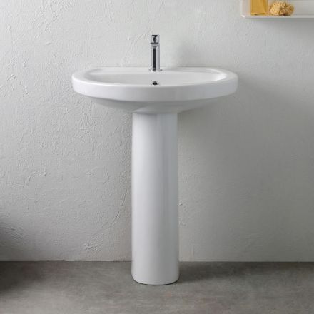 Lavabo de pedestal de cerámica blanca con un elegante diseño moderno - Sílice Viadurini