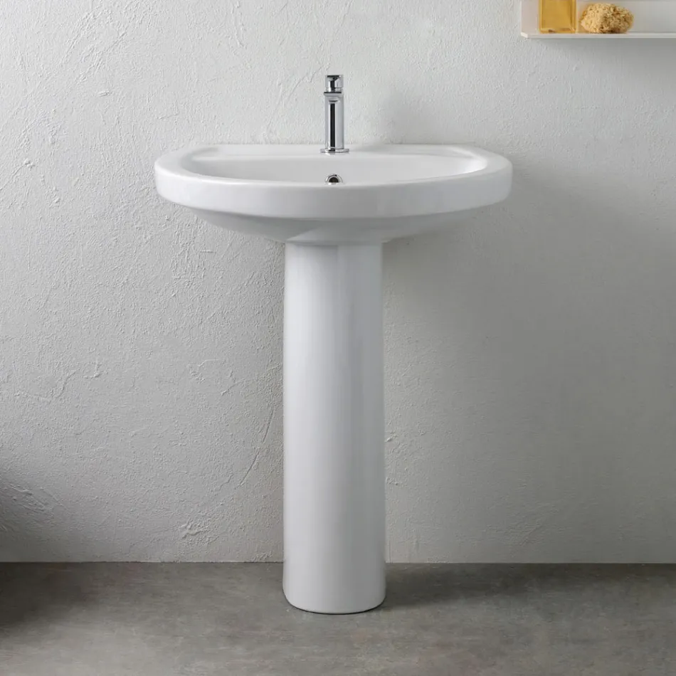 Lavabo de pedestal de cerámica blanca con un elegante diseño moderno - Sílice Viadurini