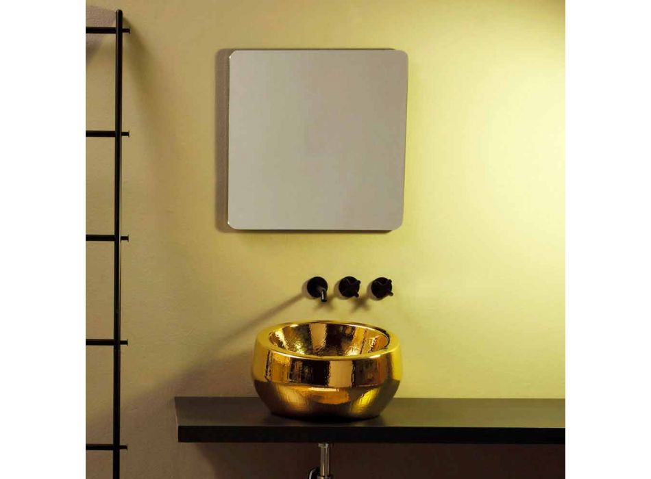 Lavabo redondo de diseño en encimera de cerámica Elisa italiana dorada Viadurini