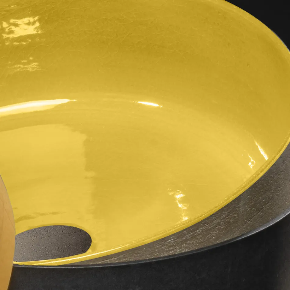 Lavabo sobre encimera redondo amarillo de arcilla esmaltada Made in Italy - Tatiana Viadurini