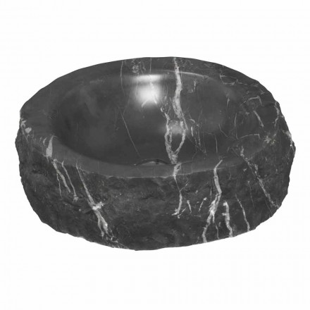 Lavabo sobre encimera redondo en mármol crudo Marquinia negro hecho en Italia - Bernini Viadurini