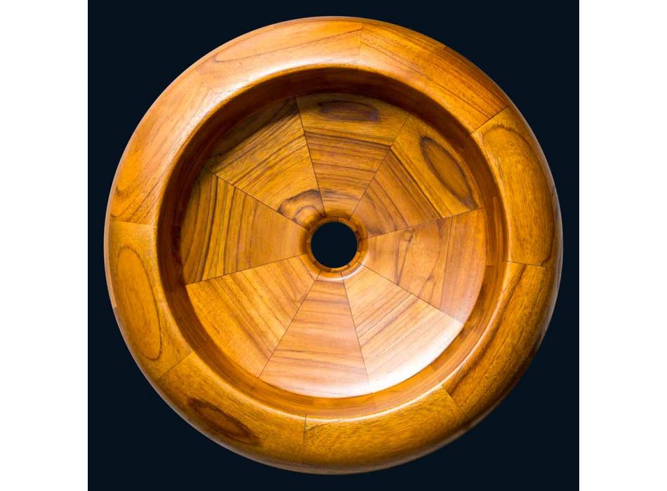 Lavabo redondo de madera de teca en la encimera de León, de una sola pieza Viadurini