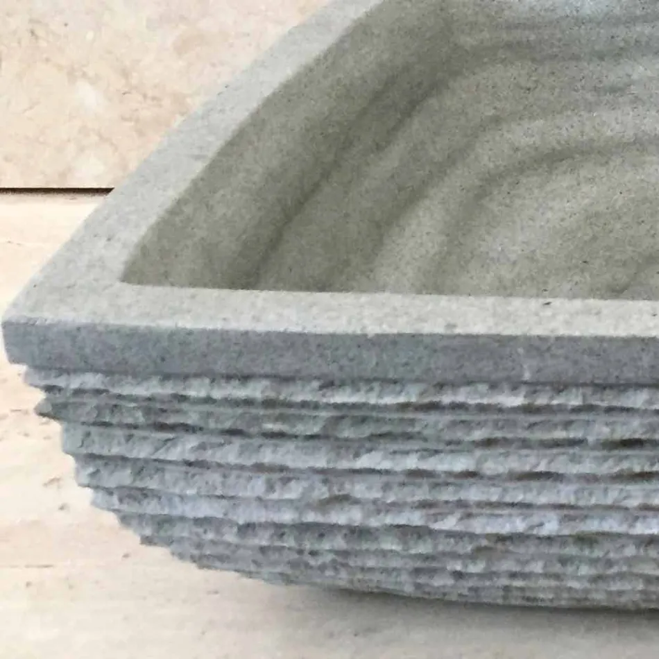 Lavabo sobre encimera de diseño verde en piedra Hilda. Viadurini